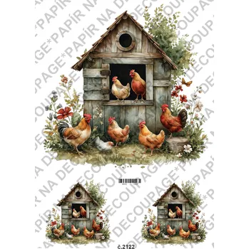 Umělecký papír Rýžový a soft papír na decoupage - Kohouti, slepičky, venkov - KB2122 Materiál: Soft, Rozměr: A4