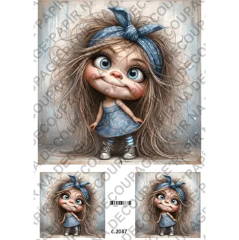 Umělecký papír Rýžový a soft papír na decoupage - Rozpustilá holka - KB02087 Materiál: Soft, Rozměr: A4