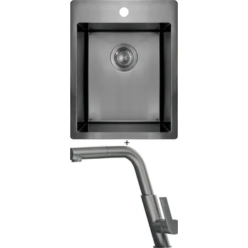 Granitový dřez Nerezový dřez SET Deante OLFATO ZPO D10E titanium + Deante SILIA BQS D73M titanium