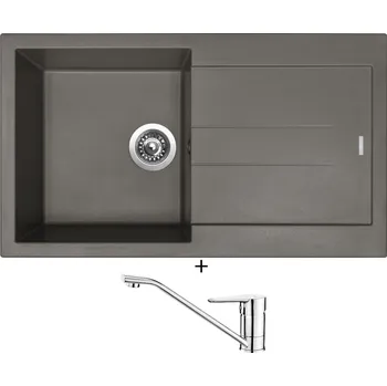 Granitový dřez Granitový dřez SET Sinks AMANDA 860 nanotruffle + Deante CORIO BFC 060M chrom