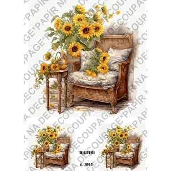 Umělecký papír Rýžový a soft papír na decoupage - Slunečnice a zátiší - KB02095 Materiál: Soft, Rozměr: A4