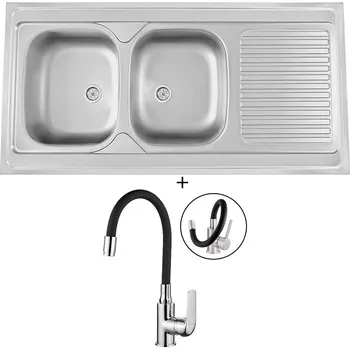 Nerezový dřez Nerezový dřez SET Sinks CLP-A 1200 DUO M 0,6mm matný + Kuchinox ELZA BKE 761 chrom/černá