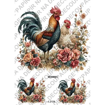 Umělecký papír Rýžový a soft papír na decoupage - Kohouti, slepičky, venkov - KB2124 Materiál: Soft, Rozměr: A4