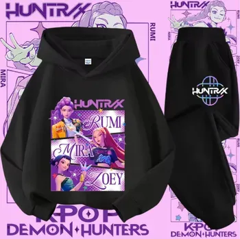 KPop Demon Hunters (Lovkyně démonů) Tepláková souprava KPop Demon Hunters (Huntrix), černá mikina + černé/šedé kalhoty Barva: černá mikina + černé kalhoty (25), Velikost: 150