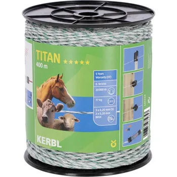Chov hospodářského zvířete KERBL 445528 TITAN ohradníkové lanko 400m, 3 x 0,25mm Cu+ 3 x 0,20mm Inox, bílá/zelená