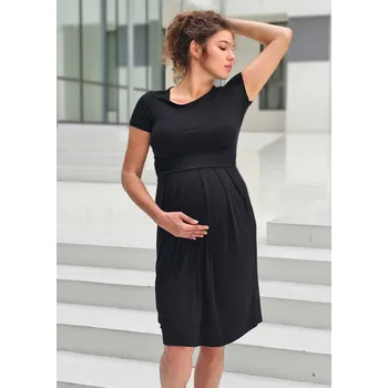 Těhotenské šaty Bambusové těhotenské a kojicí šaty Elanora 3v1 – elegantní černé, krátký rukáv Velikost: XL