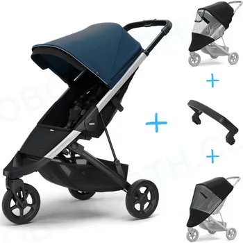 vozík za kolo Set 4v1 Thule Spring Aluminum / Majolica Blue 2024 + pláštěnka + ochranná síť + madlo