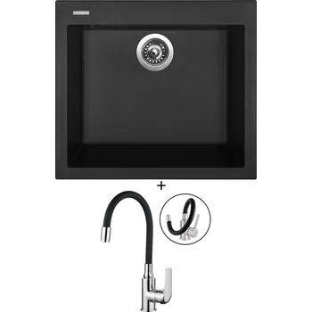 Granitový dřez Granitový dřez SET Sinks CUBE 560 nanoblack + Kuchinox ELZA BKE 761 chrom/černá