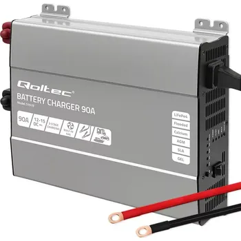 Nabíječka autobaterie Qoltec 51919 Inteligentní profesionální nabíječka Monolith pro LiFePO4 AGM GEL SLA baterie | 90A | 12V | Rychlé nabíjení