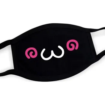 Karnevalová maska Černá unisex zimní bavlněná poloobličejová maska s kresleným vzorem obličeje teplá zahušťovací proti prachu ochranná respirační maska