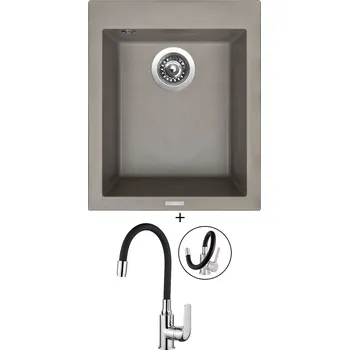 Granitový dřez Granitový dřez SET Sinks CUBE 410 truffle + Kuchinox ELZA BKE 761 chrom/černá
