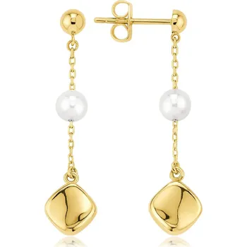 Náušnice MINET Zlaté náušnice s řetízkem a perlou Au 585/1000 1,50g