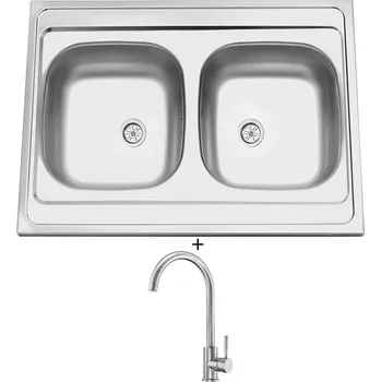 Kuchyňský dřez Nerezový dřez SET Sinks CLP-A 800 DUO M 0,5mm matný + Deante LIMA BBM F62M nerez