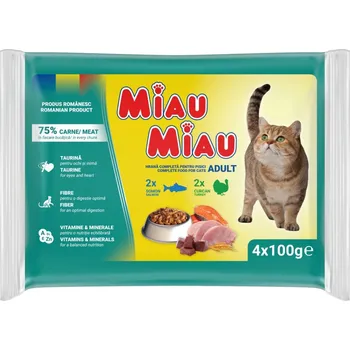 Krmivo pro kočku Miau Miau Cat Mix krůta a losos, kapsa 100 g (4 pack)