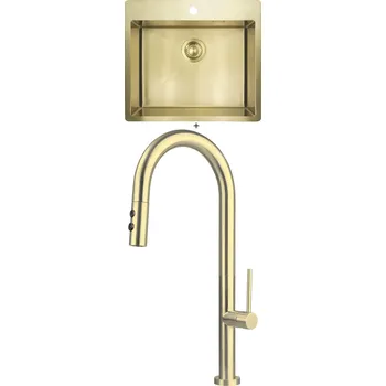 Nerezový dřez Nerezový dřez SET Deante OLFATO ZPO R10B zlatá + Deante OLFATO BQO R72M nerez zlatá