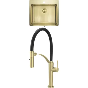 Granitový dřez Nerezový dřez SET Deante OLFATO ZPO R10B zlatá + Deante CORDA BRC R72M nerez zlatá