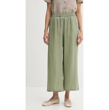 Dámské kalhoty Lněné kalhoty United Colors of Benetton dámské, zelená barva, high waist, 4AGHDF09G 97X, vel. XL