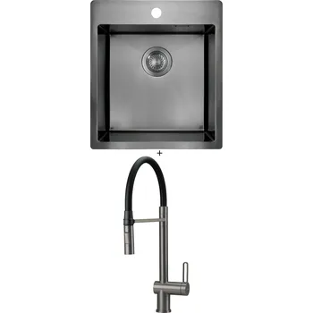 Granitový dřez Nerezový dřez SET Deante OLFATO ZPO D10A titanium + Deante MAGNETIC BRM D72M titanium