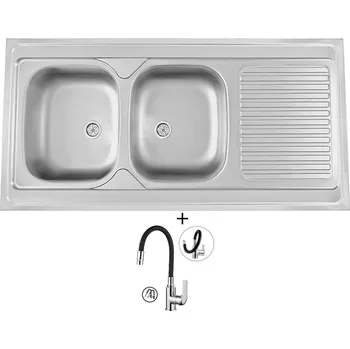 Nerezový dřez Nerezový dřez SET Sinks CLP-A 1200 DUO M 0,6mm matný + Kuchinox ELZA BKE 762D chrom/černá