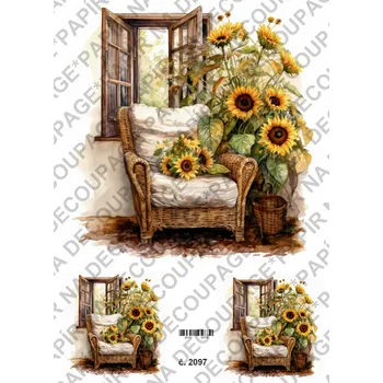 Umělecký papír Rýžový a soft papír na decoupage - Slunečnice a zátiší - KB02097 Materiál: Soft, Rozměr: A4