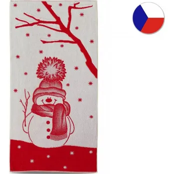 Vánoční osuška 75x150 ZARA 450g Sněhulák bíločervený