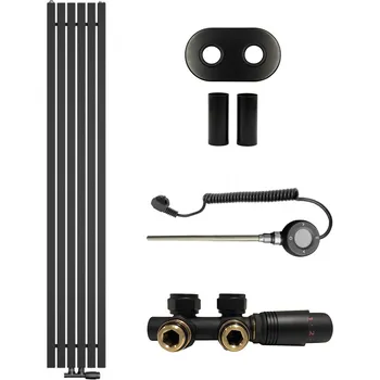 Radiátor CERANO - Koupelnový radiátorový set Pyricus - kombinované výtápění, wifi tyč - středové připojení 50 mm - 721W - černá matná - 1800x290 mm