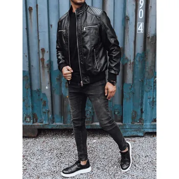 Pánská casual bunda Pánská kožená přechodná bunda, černá DStreet černá 3045114