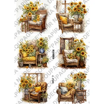 Umělecký papír Rýžový a soft papír na decoupage - Slunečnice a zátiší - KB02100 Materiál: Soft, Rozměr: A4