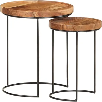 Konferenční stolek 2dílný set konferenčních stolků masivní mangovník a ocel