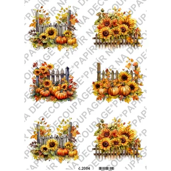 Umělecký papír Rýžový a soft papír na decoupage - Slunečnice u plotu - KB02084 Materiál: Soft, Rozměr: A4