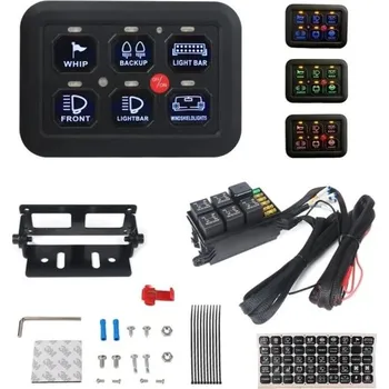 12V LED 6gangový spínací panel 600W-1200W Dotykový ovládací box s relé a jističem 60A Barevné podsvícení pro loď Jeep UTV karavan