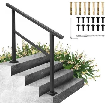 VEVOR Madlo pro venkovní schody 48X35,5 palce Venkovní madlo pro schody Nastavitelné od 0 do 45 stupňů Madlo pro příčné schody Venkovní hliníkové černé schodišťové zábradlí