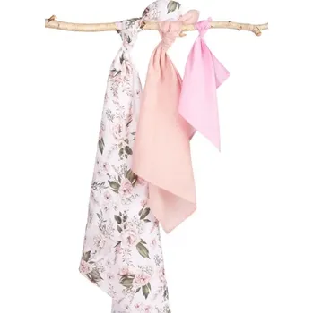 Plena SENSILLO Mušelínové pleny 3 ks – sada různých velikostí - Květy růžové