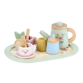 nádobí do dětské kuchyňky Little Dutch Čajový set dřevěný s květinovým potiskem