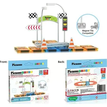 ostatní stavebnice Picasso Tiles – Doplněk závodní dráhy: dopravní značky a samolepky (18 ks)