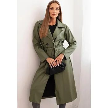 Dámský trenčkot z eko kůže s páskem 4403 khaki uni Dámský kabát Dámský trenčkot z eko kůže s páskem 4403 khaki uni
