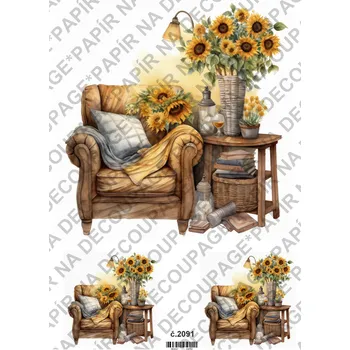 Umělecký papír Rýžový a soft papír na decoupage - Slunečnice a zátiší - KB02091 Materiál: Soft, Rozměr: A4