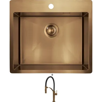 Granitový dřez Nerezový dřez SET Deante OLFATO ZPO C10B měď + Deante CORDA BRC C72M měď