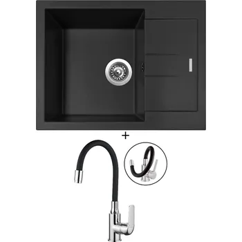 Granitový dřez Granitový dřez SET Sinks AMANDA 650 pureblack + Kuchinox ELZA BKE 761 chrom/černá