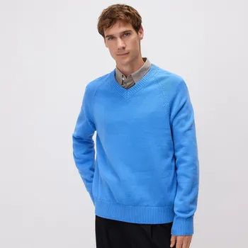 Pánský svetr Reserved - Svetr s výstřihem do V - modrá - 069FR-55X - 069FR-55X-M