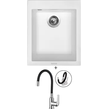 Granitový dřez Granitový dřez SET Sinks CUBE 410 milk + Kuchinox ELZA BKE 761 chrom/černá