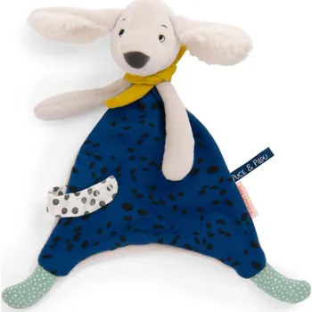 plyšák MOULIN ROTY Mazlící ubrousek pejsek modrý Puce & Pilou