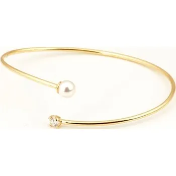 Náramek Zlacený stříbrný pevný náramek s perlou 80290F + dárek zdarma