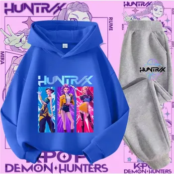 KPop Demon Hunters (Lovkyně démonů) Tepláková souprava KPop Demon Hunters (Huntrix), modrá mikina + černé/šedé kalhoty Barva: modrá mikina + šedé kalhoty (6), Velikost: 110