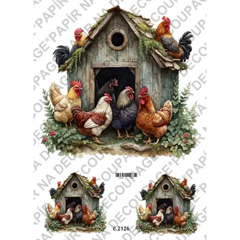 Výtvarný papír Rýžový a soft papír na decoupage - Kohouti, slepičky, venkov - KB2126 Materiál: Rýžový papír, Rozměr: A4