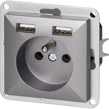 Elektrická zásuvka Zásuvka na omítku 2P+E s nabíječkou Pearl, 16A, 250V, PT-16P/USB, antracit