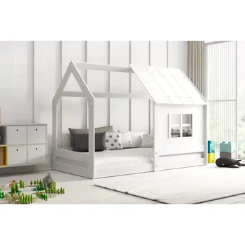 Dětská postel domek se stříškou 160 x 80 bílá (rošt + matrace v ceně)