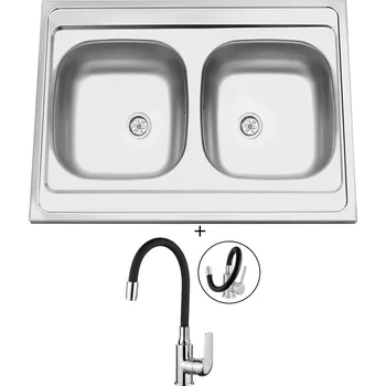 Kuchyňský dřez Nerezový dřez SET Sinks CLP-A 800 DUO M 0,5mm matný + Kuchinox ELZA BKE 761 chrom/černá