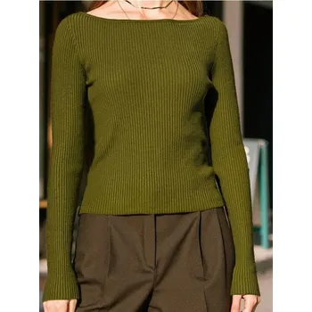 Dámský svetr Sinsay - Žebrovaný svetr s viskózou - olivová - 372EU-19X - 372EU-19X-L