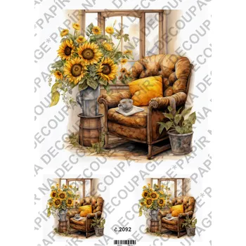 Umělecký papír Rýžový a soft papír na decoupage - Slunečnice a zátiší - KB02092 Materiál: Soft, Rozměr: A4